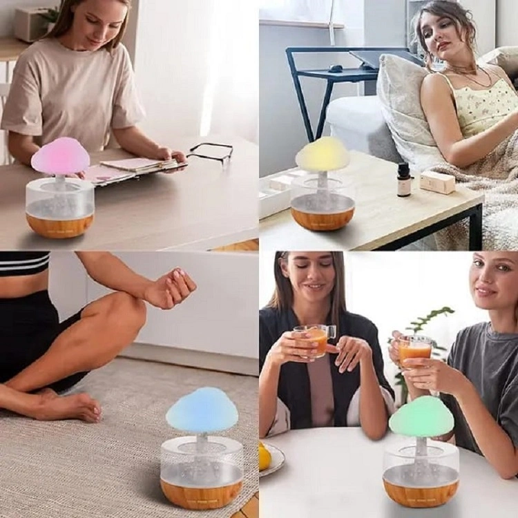 Cloud Humidifier Rain Colorful Mushroom Raindrop Sleep Aid Atmosphere Lamp Night Light Essential Oil Humidifier Room Desktop
